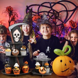 Halloween Cupcake Stand for 24 Cupcakes, Death and Tombstone Halloween Cupcake Decorations, Cardboard Cupcake 3 Tier and 2 Tier Set, Halloween Party Supplies. (Death)