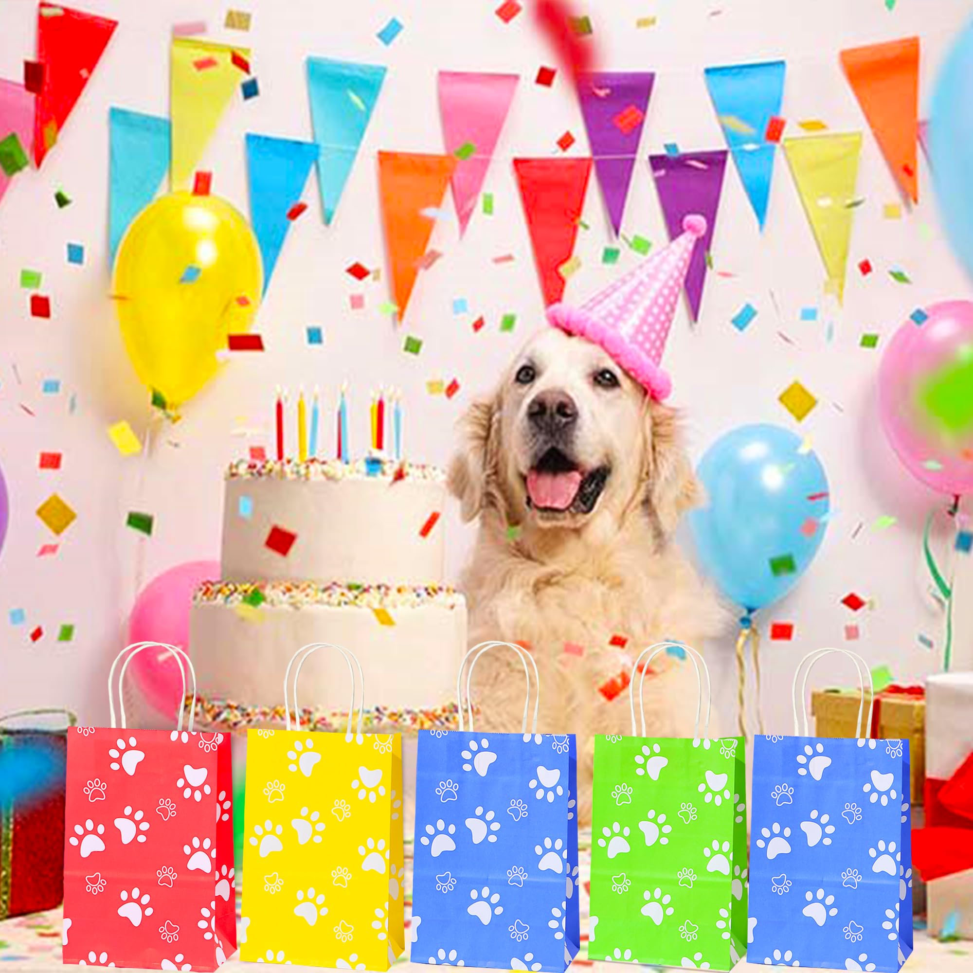 Puppy Dog Paw Print Party Favor Bags 24 Pcs Paw Print Theme Candy Treat Bags Thank You Paper Gift Bags with Handles for Baby Shower Birthday Wedding Party Favor Puppy Dog Paw Print Party Supplies