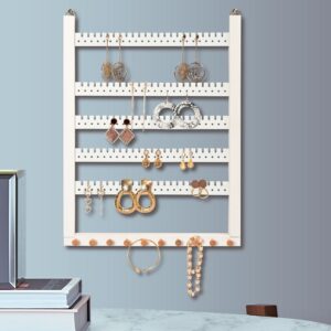 Wall Mounted Earring Organizer, Earring Holder Organizer Wall,Solid Wood Earring Hanging Jewelry Organizer and Storage, Wooden Necklace Holder, Earring Display for Studs, Dangling, Bracelet and Rings