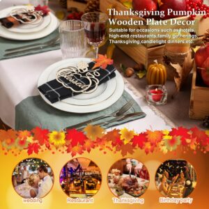 12 Pcs Thanksgiving Pumpkin Wooden Plate Decor Grateful Wood Cutouts Fall Autumn Thankful Blessed Favour Gather Party Place Card Table Settings Signs for Farmhouse Dining Table Holiday Harvest