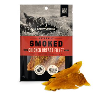 barkworthies usa hickory smoked chicken jerky dog treats 4 oz - amazing aroma, great taste - all natural smoked dog jerky treats - high protein real chicken breast premium dog chews