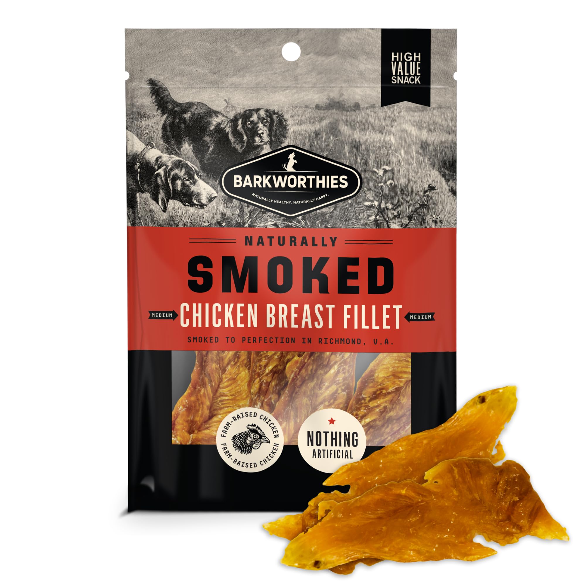 Barkworthies USA Hickory Smoked Chicken Jerky Dog Treats 4 oz - Amazing Aroma, Great Taste - All Natural Smoked Dog Jerky Treats - High Protein Real Chicken Breast Premium Dog Chews