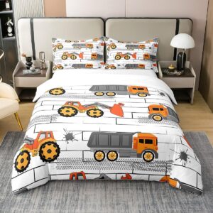 excavators 100% natural cotton duvet cover queen size tractor and truck comforter cover with 2 pillowcases machinery cars construction vehicle bedding set 3 pcs bed cover