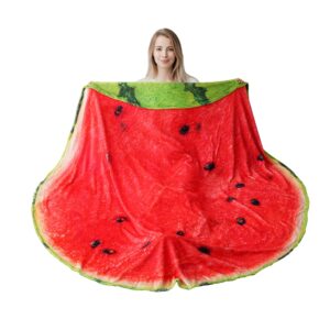 bunnikins & clover watermelon food throw blanket, 71 inches double sided funny round food blanket gift for kids family and friends, super soft flannel fun throw