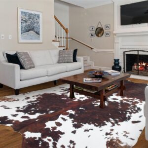 coffinsea Faux Cowhide Rug 5.2x4.6 ft Area Rugs Cow Hide Area Rugs Carpet Western Rugs for Bedroom Living Room Dining Room Decor Animal Print Rugs Cow Rug for Western Home Decor Fur Rug Carpets