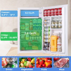 BANGSON Mini Fridge with Freezer, 3.2Cu.Ft, Single Door Small Refrigerator, Energy-Efficient, Low Noise, Mini fridge for Bedroom Dorm and Office, White