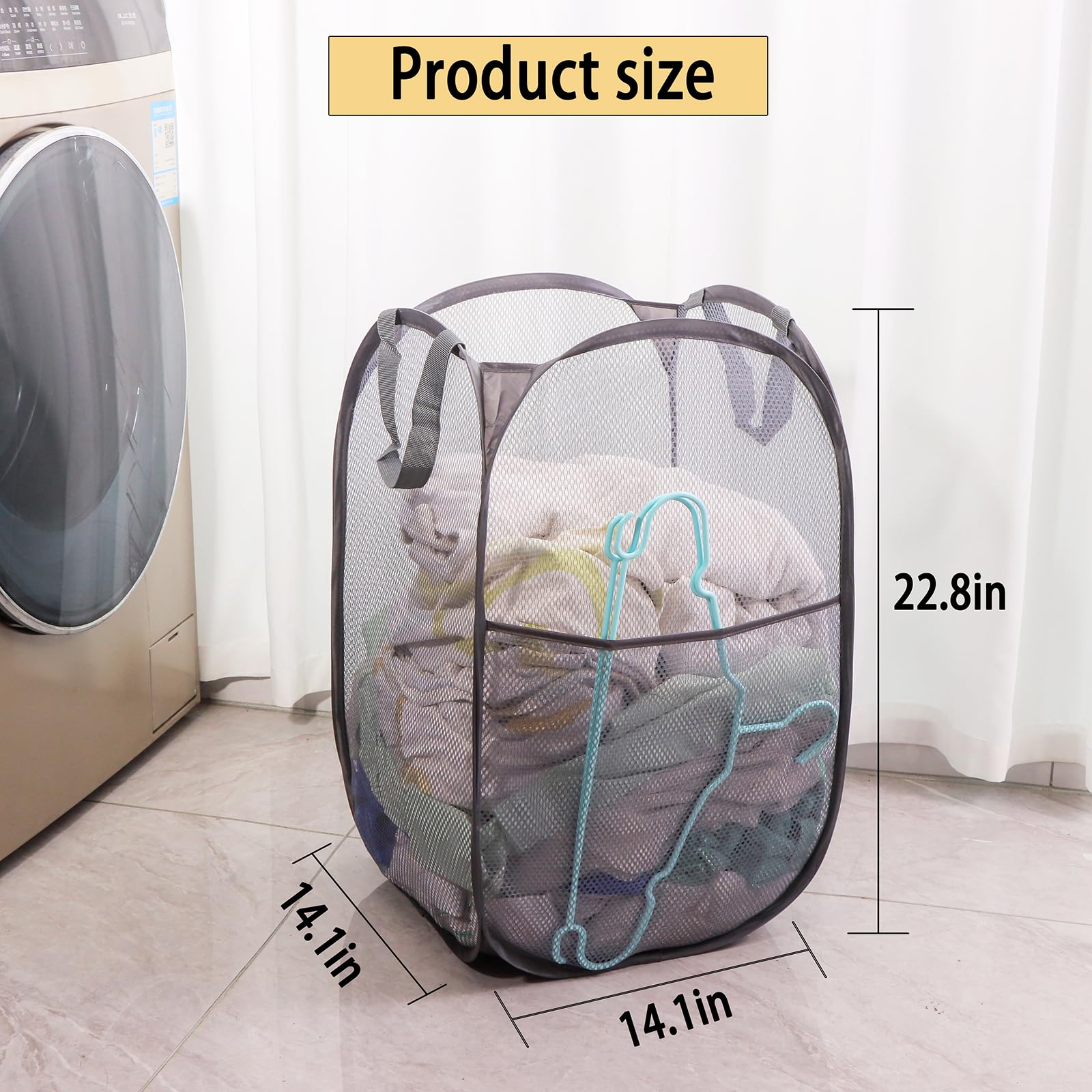 Collapsible Mesh Laundry Basket，Pop Up Laundry Hamper-Easy Storage, Ideal for Home and Travel Use (2 dark gray)