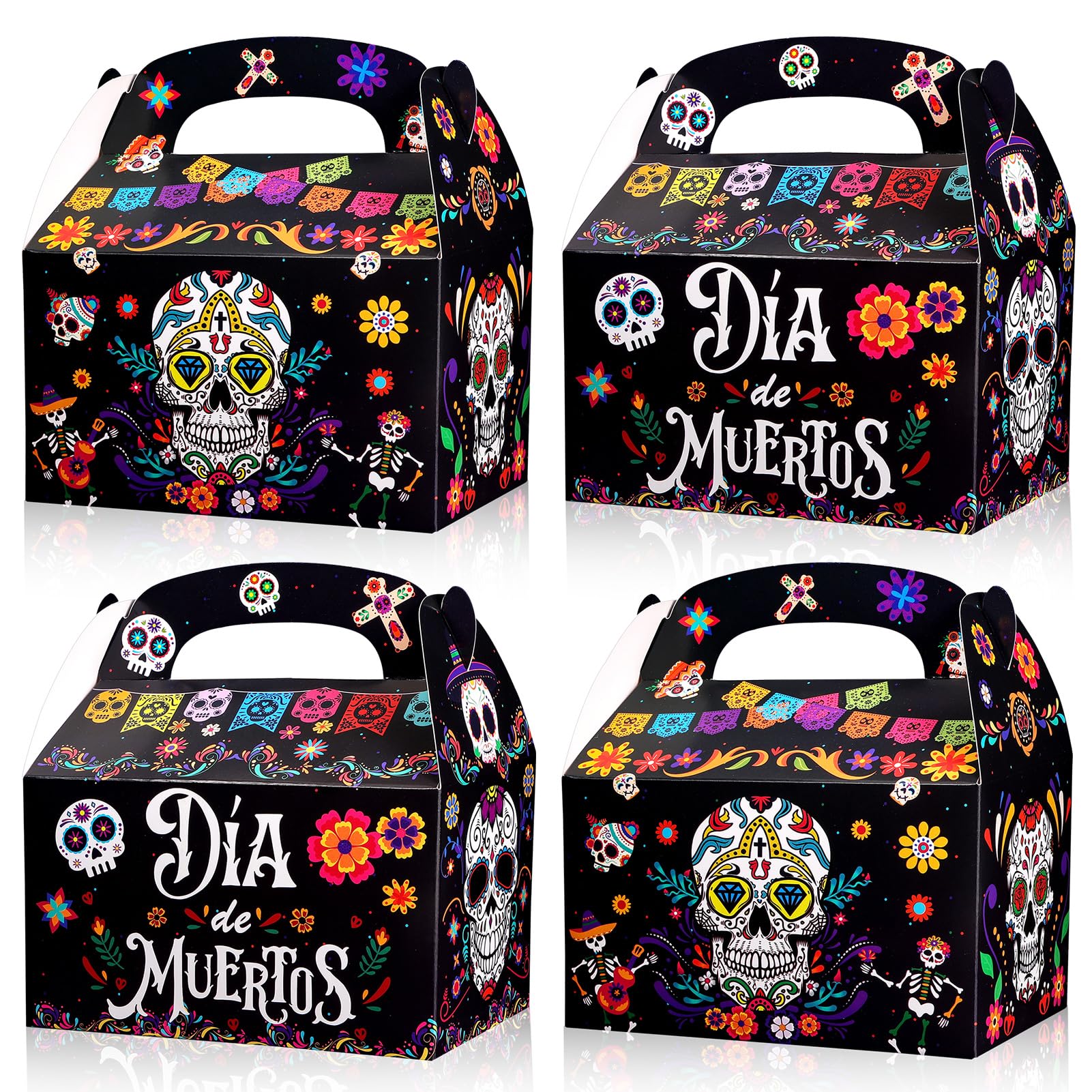 HOWAF Halloween Dia De Los Muertos Gift Boxes,12 pcs Day of The Dead Sugar Skull Treat Boxes for Dia De Los Muertos Mexican Themed Party Decoration Supplies