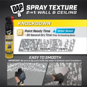 DAP Spray Texture Knockdown Water Based 2n1 Wall & Ceiling Texture Spray with Aim Tech Nozzle, White, 25 Oz (7079850010)