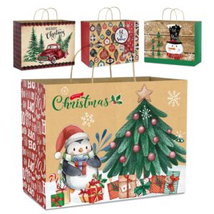 12 extra large christmas gift paper bags bulk with handles and 60 count christmas gift tags-6 designs jumbo oversized sacks set for wrapping gaint xmas holiday presents