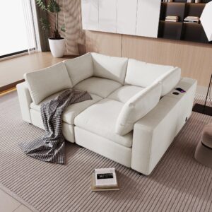 DREAMODERN Modular Sofa Sectional Couch for Living Room, Futon Sofa Upholstered Reversible Couch for Apartment - Beige