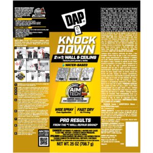 DAP Spray Texture Knockdown Water Based 2n1 Wall & Ceiling Texture Spray with Aim Tech Nozzle, White, 25 Oz (7079850010)