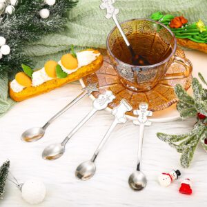 Gerrii 100 Pcs Christmas Spoons Stainless Steel Christmas Stirring Spoon Creative Mixing Coffee Tea Spoon Fancy Mini Dessert Spoons for Drinks Soup Hot Tea Xmas Party Supply, 4 Styles (Silver)