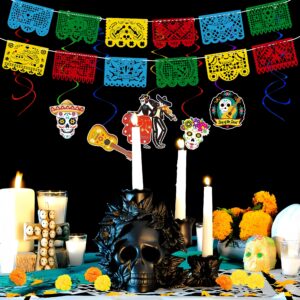 110 PCS Dia De Los Muertos Decorations Set: Day of the Dead Decor Papel Picado Marigold Butterfly Hanging Swirls for Ofrenda Altar