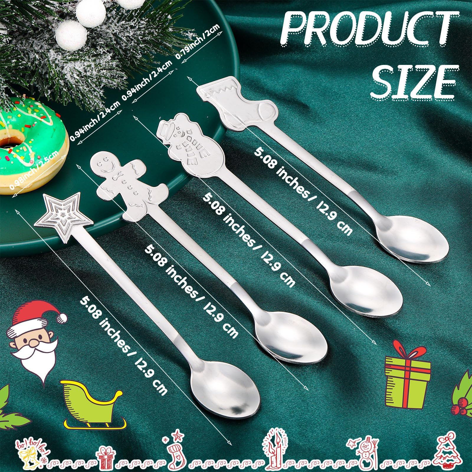 Gerrii 100 Pcs Christmas Spoons Stainless Steel Christmas Stirring Spoon Creative Mixing Coffee Tea Spoon Fancy Mini Dessert Spoons for Drinks Soup Hot Tea Xmas Party Supply, 4 Styles (Silver)