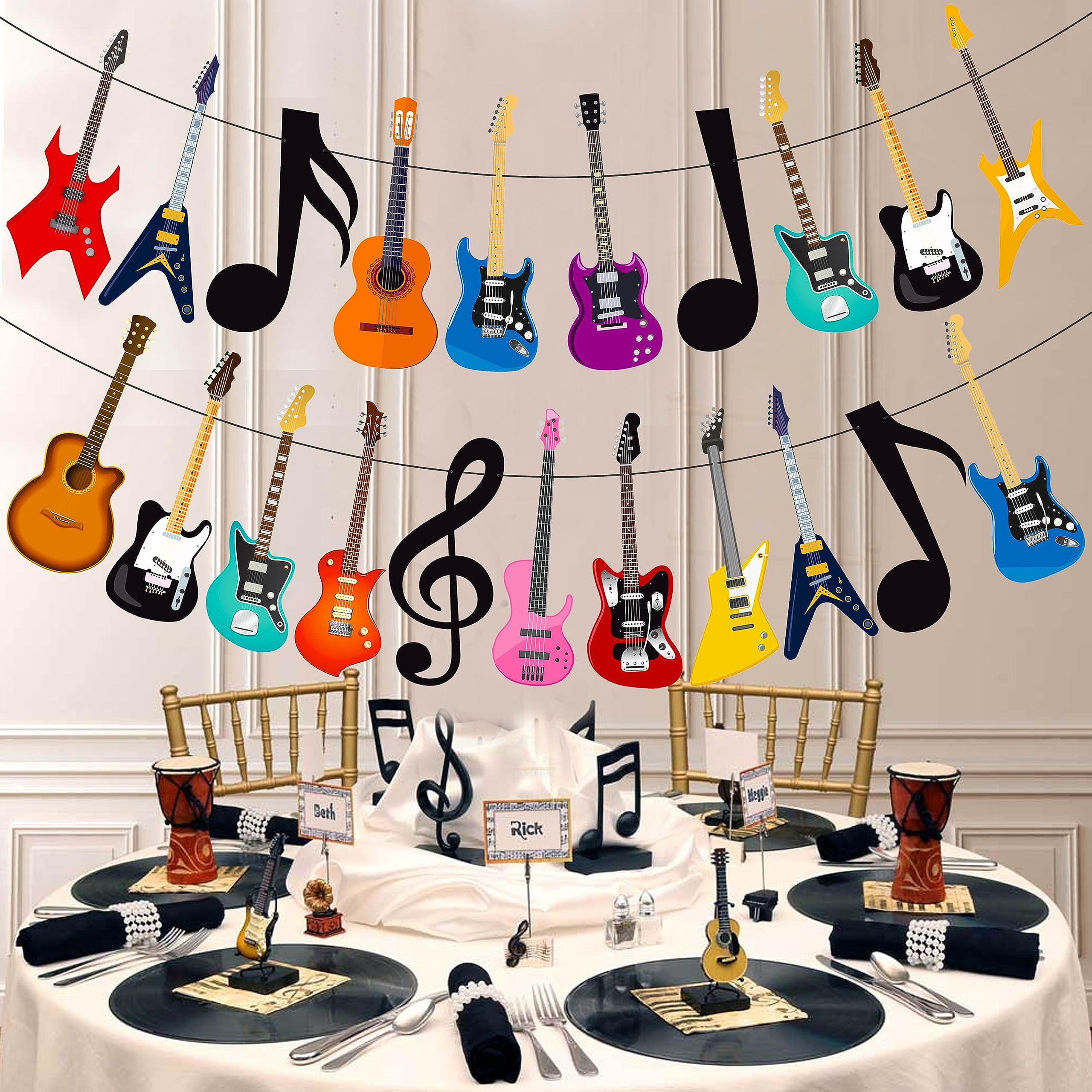 Guitar Banner Music Guitar Party Banners Guitar Birthday Party Decorations 2Pcs Music Party Banners for Rock Guitar Baby Shower Supplies