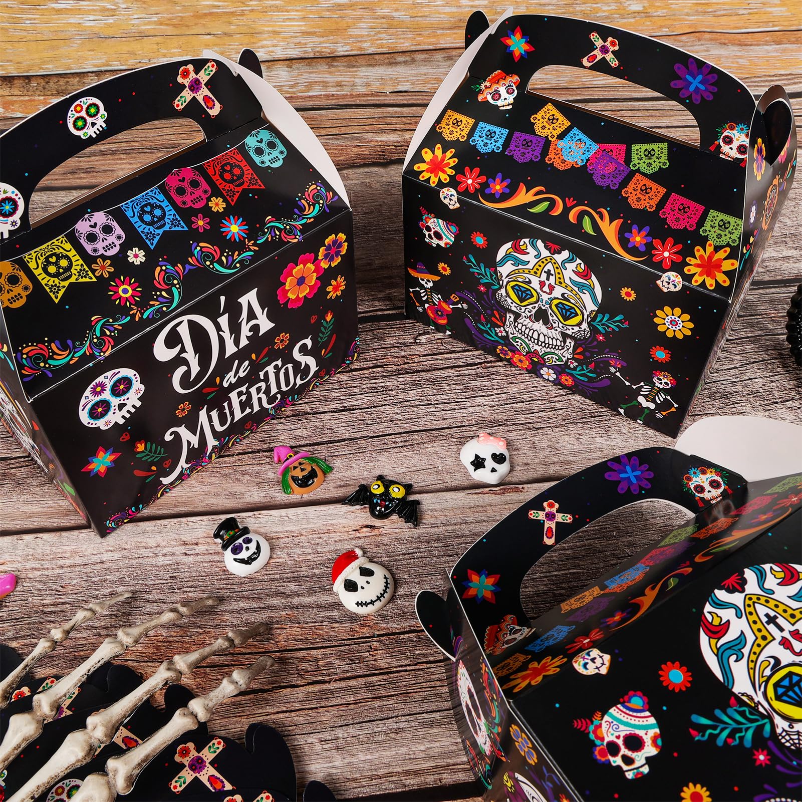 HOWAF Halloween Dia De Los Muertos Gift Boxes,12 pcs Day of The Dead Sugar Skull Treat Boxes for Dia De Los Muertos Mexican Themed Party Decoration Supplies