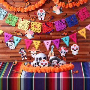 30 Pcs Day of the Dead Decorations Set Altar De Ofrendas Marigold Garland Mexican Banners Serape Tablecloth Skull Hanging Swirl Monarch Butterfly for Dia De Los Muertos Fiesta Party(Orange)