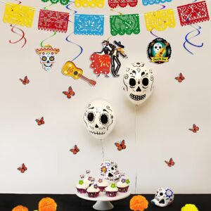 110 PCS Dia De Los Muertos Decorations Set: Day of the Dead Decor Papel Picado Marigold Butterfly Hanging Swirls for Ofrenda Altar