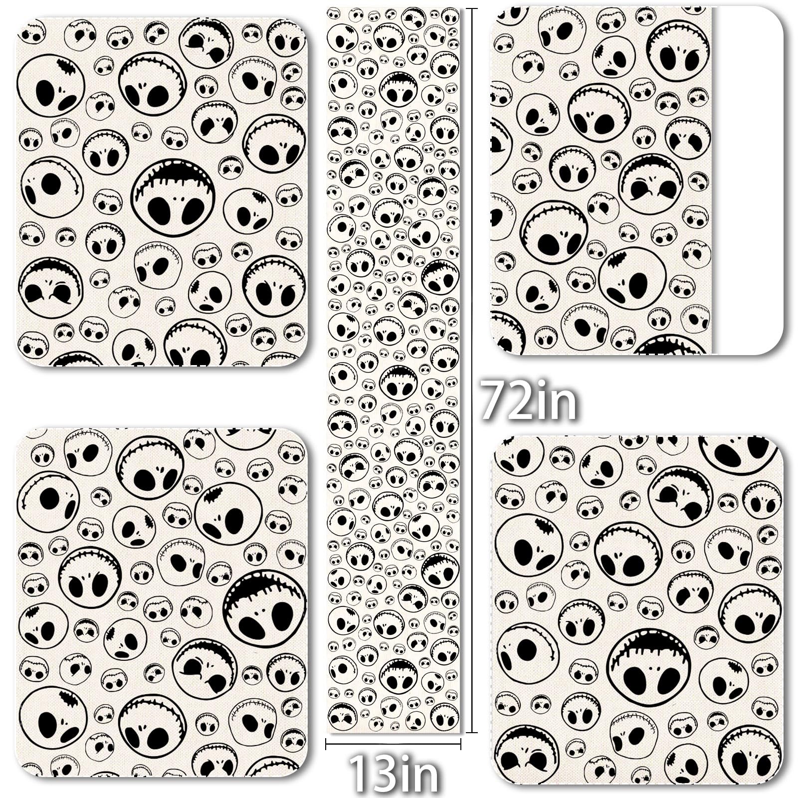 Vohado Nightmare Before Christmas Table Runner Jack Skellington Birthday Party Decorations Halloween Sugar Dining Room Home Kitchen Decor (White, 13" x 72")