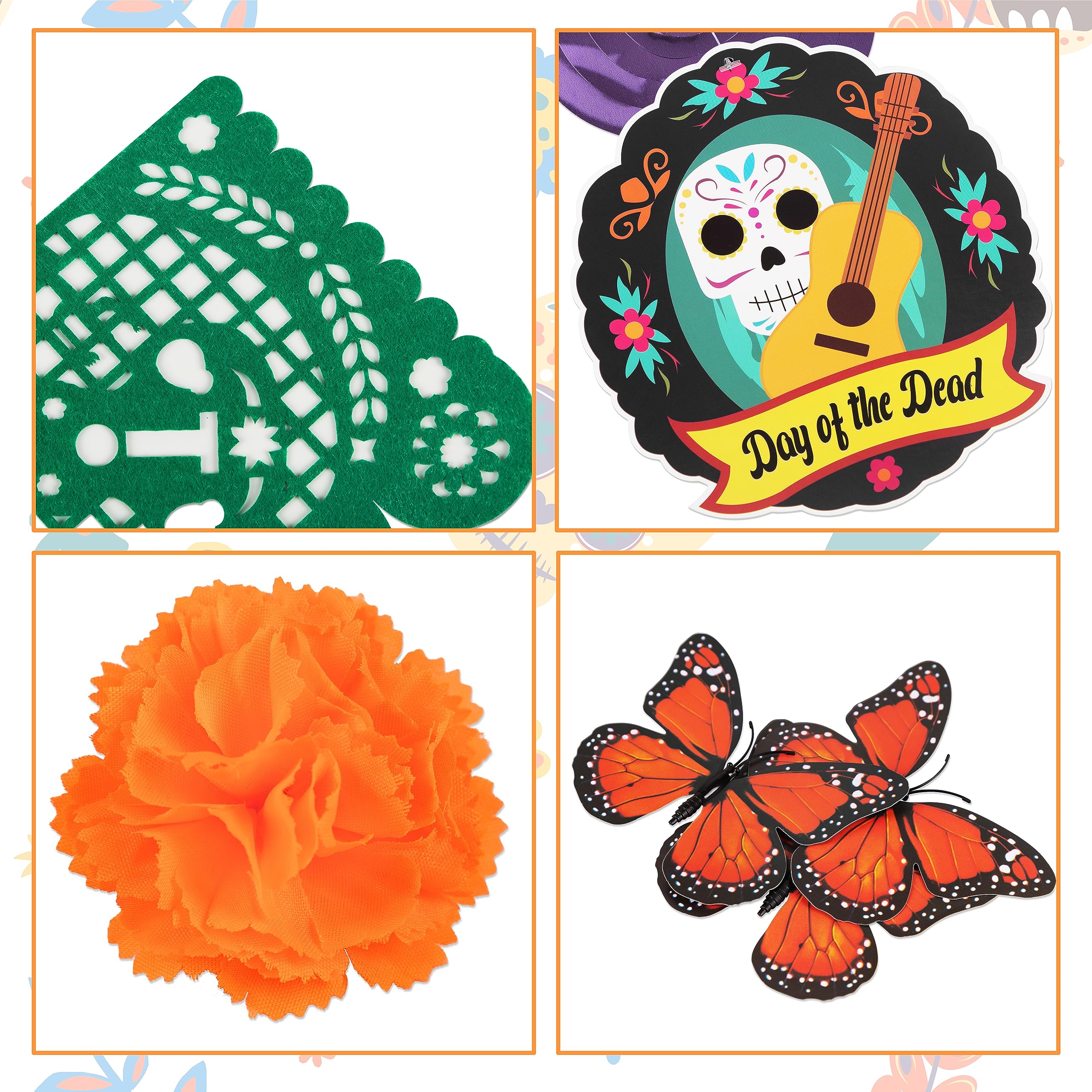 110 PCS Dia De Los Muertos Decorations Set: Day of the Dead Decor Papel Picado Marigold Butterfly Hanging Swirls for Ofrenda Altar