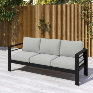 Kiss the Water Patio Couch Aluminum Outdoor Sofa with 3 Seats, All-Weather Metal Outdoor Couch with 5" Thick and Soft Cushion, Deep Seating Patio Sofa for Balcony, Porch, Backyard