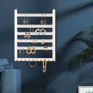 Wall Mounted Earring Organizer, Earring Holder Organizer Wall,Solid Wood Earring Hanging Jewelry Organizer and Storage, Wooden Necklace Holder, Earring Display for Studs, Dangling, Bracelet and Rings