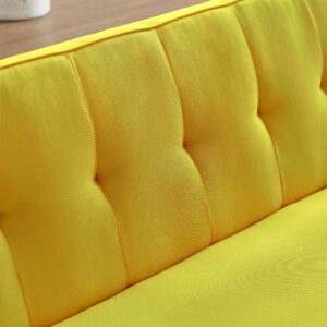 MWrouqfur Modern Fabric Sofa Bed Futon,Convertible Sleeper Loveseat with 2 Pillows and Armrests,75" Folding Recliner Couch Bed with Solid Wood Legs for Living Room Apartments Office (Yellow-New)