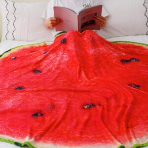 Bunnikins & Clover Watermelon Food Throw Blanket, 71 Inches Double Sided Funny Round Food Blanket Gift for Kids Family and Friends, Super Soft Flannel Fun Throw