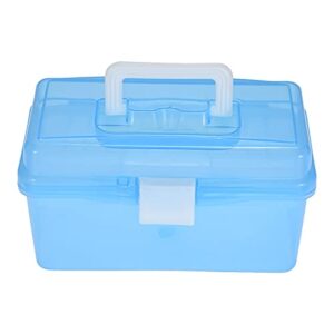 mewmewcat art box with handle,clear plastic art storage box watercolor oil painting supplies multipurpose case portable for artists, blue