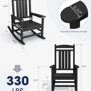 KINGYES Outdoor Rocking Chair Set of 2, High Density Polyethylene Patio Rocking Chairs with 330lbs Support for Adults, Black