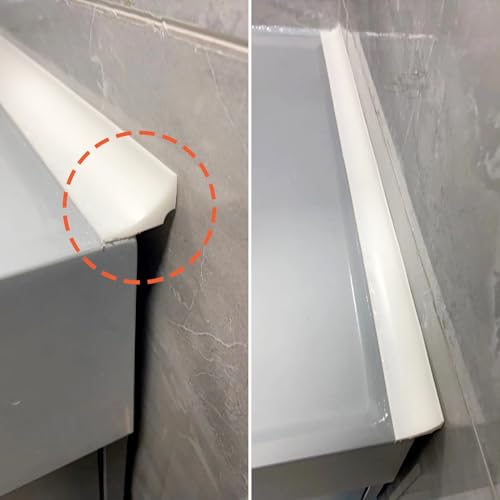 Water Barrier for Sink,Shower Threshold Water Dam Barrier,Waterproof Barrier Bathroom,Collapsible Silicone Strip Trim Splash Guard (White-2M)