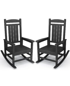 kingyes outdoor rocking chair set of 2, high density polyethylene patio rocking chairs with 330lbs support for adults, black