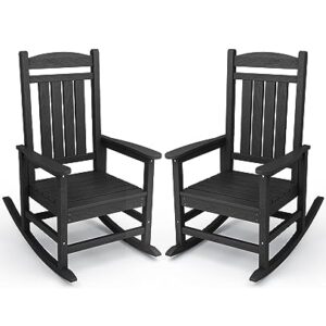 KINGYES Outdoor Rocking Chair Set of 2, High Density Polyethylene Patio Rocking Chairs with 330lbs Support for Adults, Black