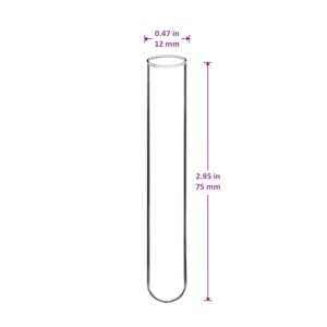 BorinGlass Glass Test Tubes, Sturdy Round Bottom Clear Test Lab Tubes (100, 12x75 mm)