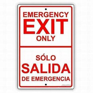 wall watch out for - tin sign - emergency exit only english spanish dual language tin metal signs road street sign outdoor decor caution signs. 8 x 12 inch aluminum plates printed