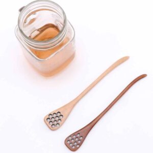 Honey Dipper 4Pcs Honeycomb Heart Pattern Honey Dippers Wooden Long Handle Honey Dipper Stirrer Server Mixing Stick Spoon Home Kitchen Supplies