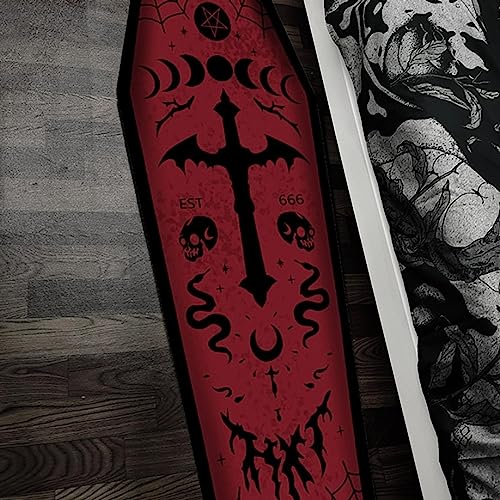 Halloween Carpet Dark Gothic Carpet for Living Room Decoration Coffin Shaped Rug Soft Non Slip Bedroom Home Party Supplies 51x19 Inch (Red)