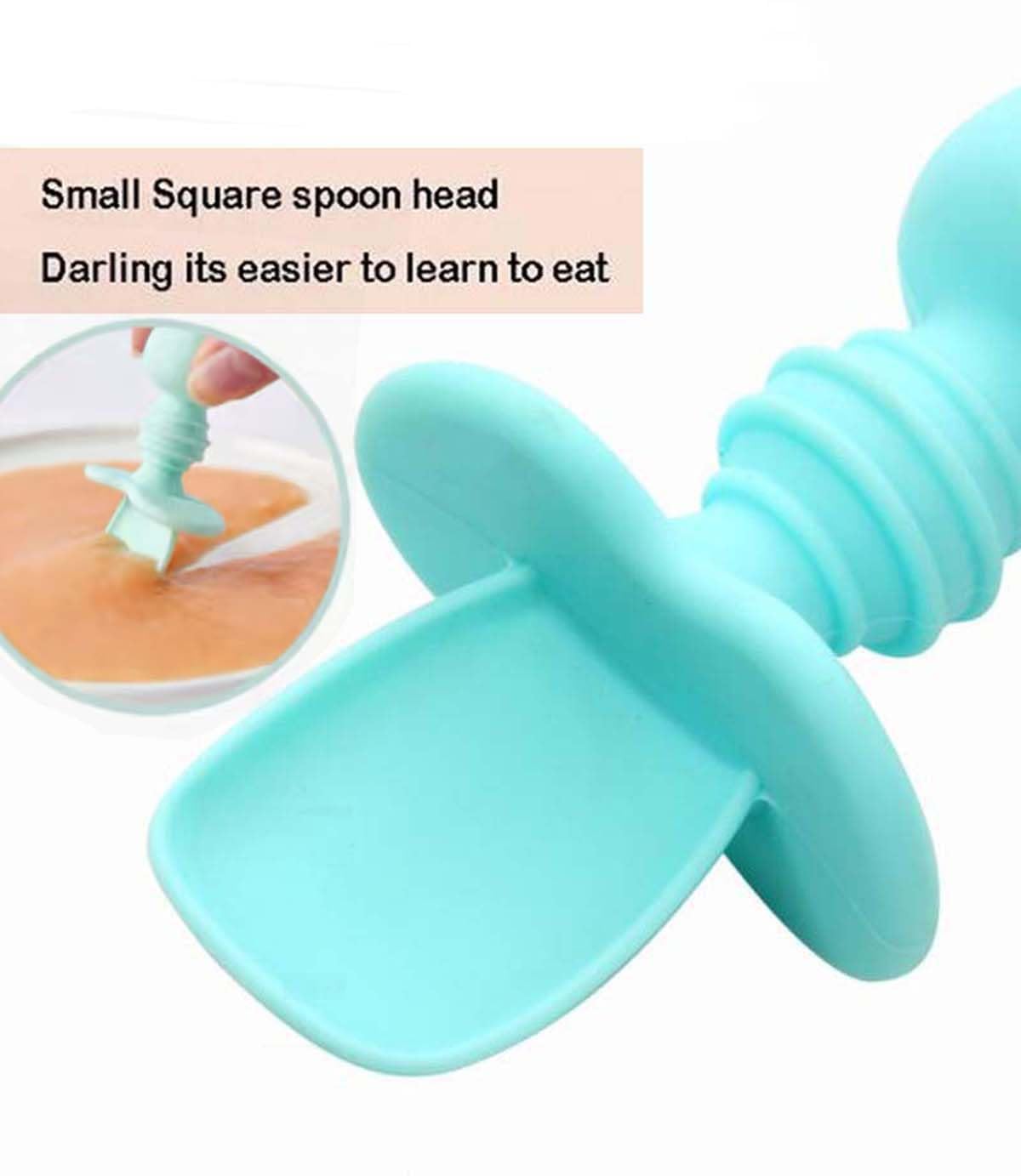 Baby Silicone Training Equipment Toddler Spoon Baby Led Weaning Stage 1 (2 Pieces) Spoons for Stage 1 for 6mos+ Anti Choke Barrier BPA Free (Sakura Pink)