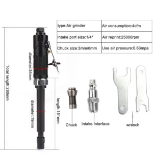 Baisiky 11" Extra Long Extension 1/4“ Straight Air Die Grinder, High Speed Extended Long Shaft Air Die Grinder Tool