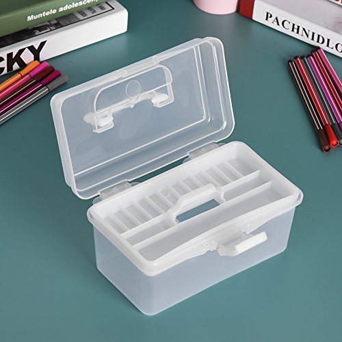 mewmewcat art box with handle,Clear Plastic Art Storage Box Watercolor Oil Painting Supplies Multipurpose Case Portable for Artists, White