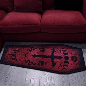 Halloween Carpet Dark Gothic Carpet for Living Room Decoration Coffin Shaped Rug Soft Non Slip Bedroom Home Party Supplies 51x19 Inch (Red)