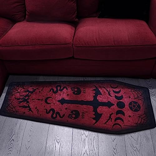 Halloween Carpet Dark Gothic Carpet for Living Room Decoration Coffin Shaped Rug Soft Non Slip Bedroom Home Party Supplies 51x19 Inch (Red)