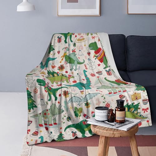 Eitqtbea Cute Christmas Dinosaur Blanket Kids Blanket Flannel Lightweight Throw Blankets Gifts for Boys Girls Adults 50"x40"