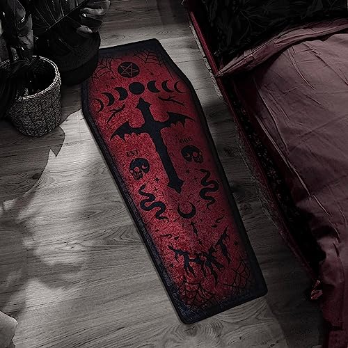 Halloween Carpet Dark Gothic Carpet for Living Room Decoration Coffin Shaped Rug Soft Non Slip Bedroom Home Party Supplies 51x19 Inch (Red)