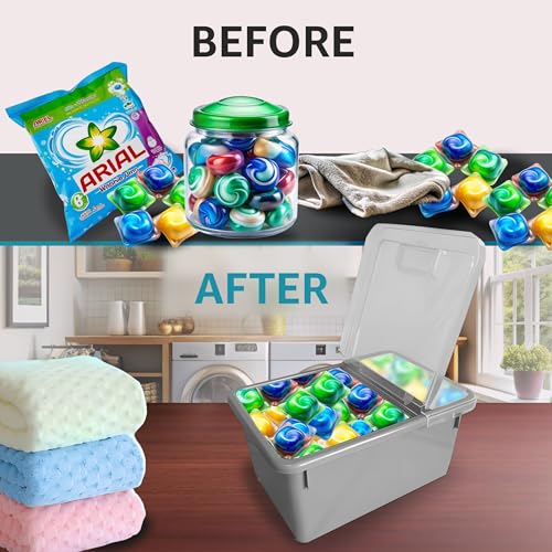 Skywin Laundry Pod Container - Laundry Pod Storage Container for Laundry Room Organization Laundry & Dishwasher Pod Laundry Container (Grey)