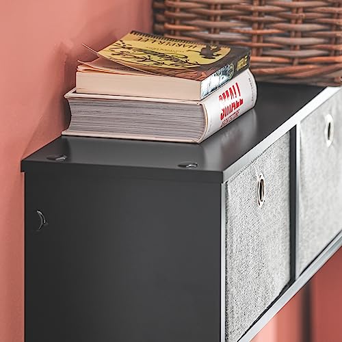 SoBuy Wall Shelf with Hooks, Coat Rack Wall Mount with Shelf Entrywall Storage Cabinet Unit with 3 Baskets 5 Hooks, Black, FRG282-SCH