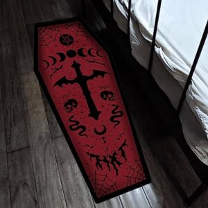 Halloween Carpet Dark Gothic Carpet for Living Room Decoration Coffin Shaped Rug Soft Non Slip Bedroom Home Party Supplies 51x19 Inch (Red)