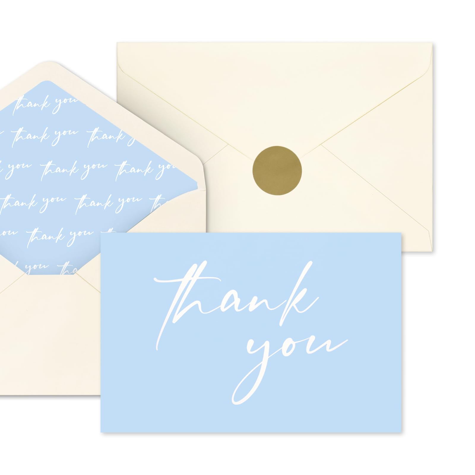 AZAZA Baby Shower Thank You Cards Boy Thank You Cards with Envelopes, 4x6 Baby Thank You Cards for Baby Gift Sets, 50 Blue Thank You Cards Wedding Bridal Shower Thank You Notes (Baby Blue)