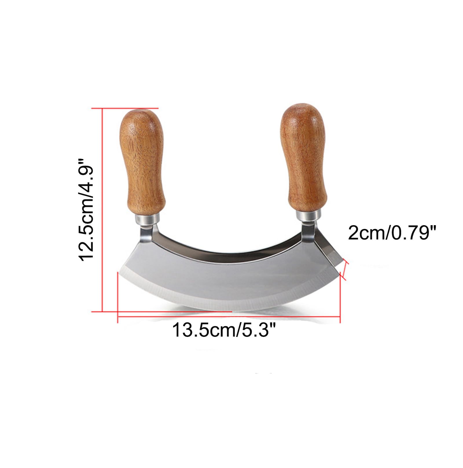 5.3 Inch Mezzaluna Knife - Sharp Double Blade Chopping Knife Pizza Cutter Rocker Knife Mezzaluna Salad Chopper Mincing Knife Stainless Steel Fruit Vegetable Mincing Knife